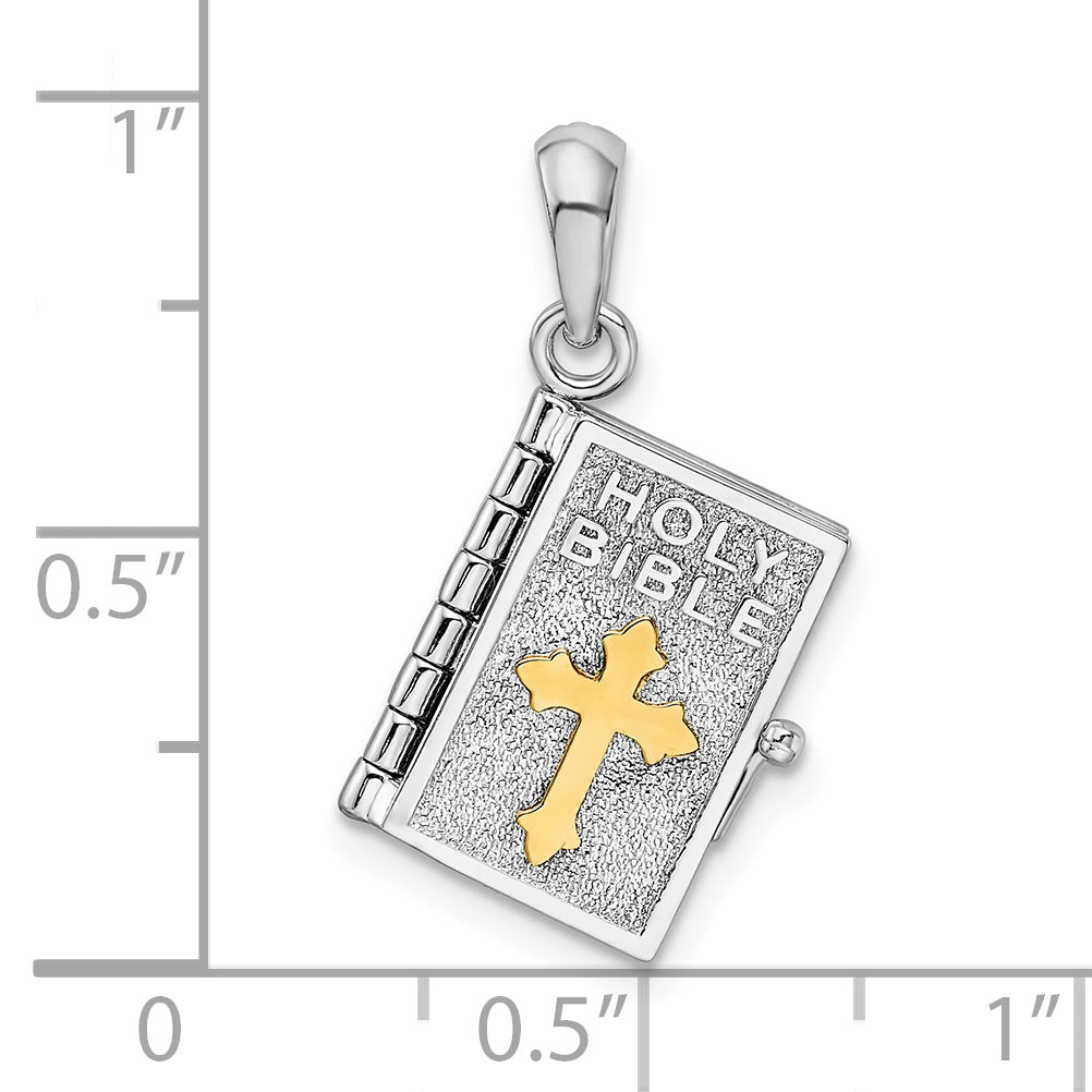 De-Ani Sterling Silver Rhodium-Plated Polished 3D Lords Prayer Holy Bible Pendant