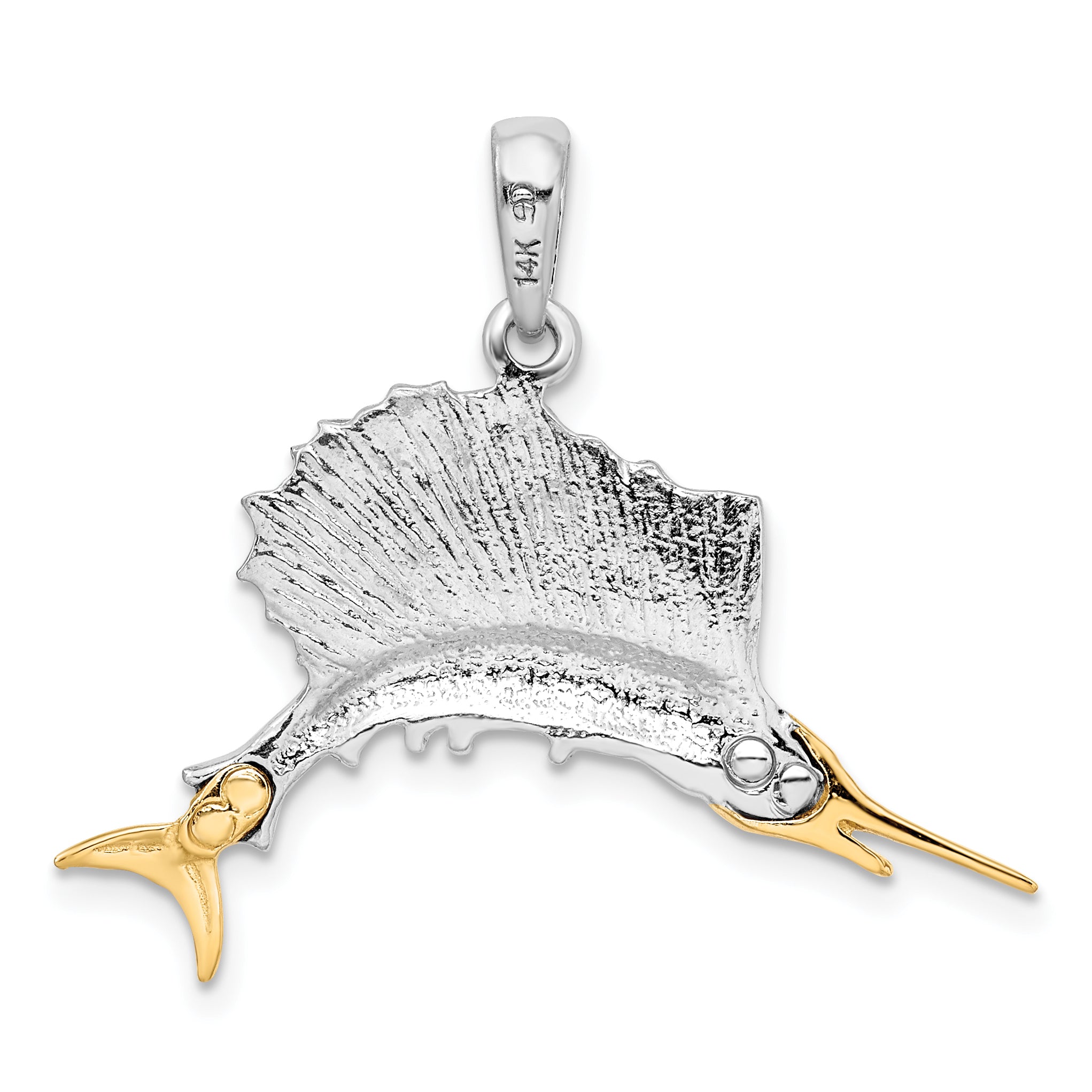 De-Ani Sterling Silver Rhodium-Plated Polished Sailfish with 14k Accents Pendant