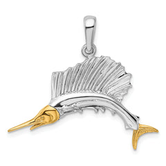 De-Ani Sterling Silver Rhodium-Plated Polished Sailfish with 14k Accents Pendant