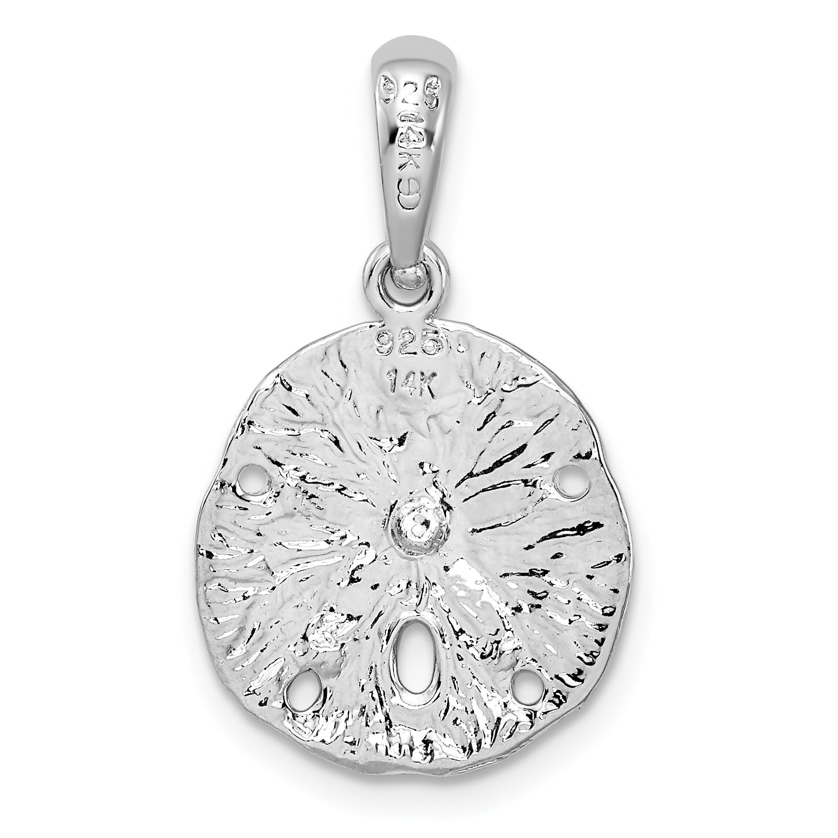 De-Ani Sterling Silver Rhodium-Plated Textured Sand Dollar with 14k Starfish Pendant