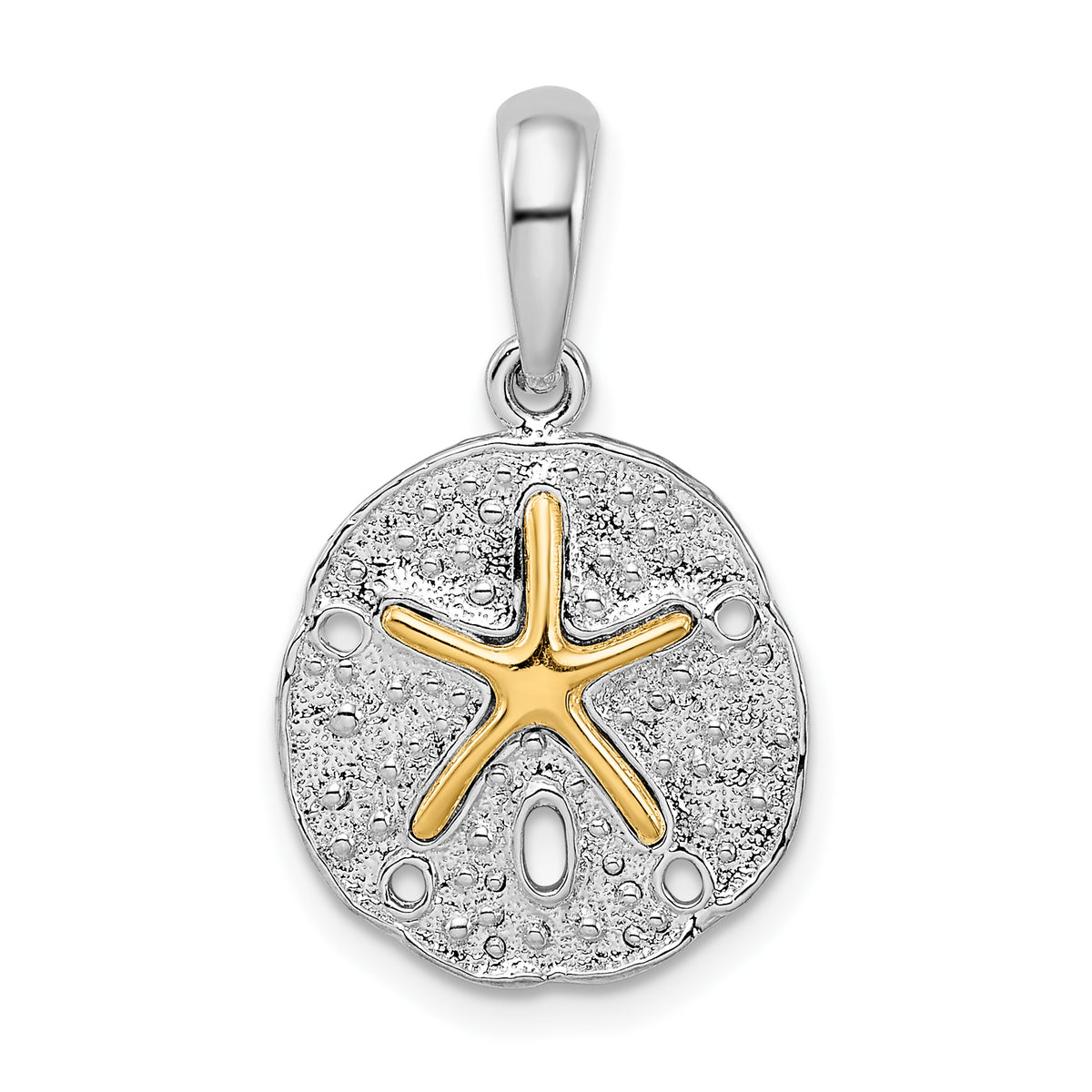 De-Ani Sterling Silver Rhodium-Plated Textured Sand Dollar with 14k Starfish Pendant