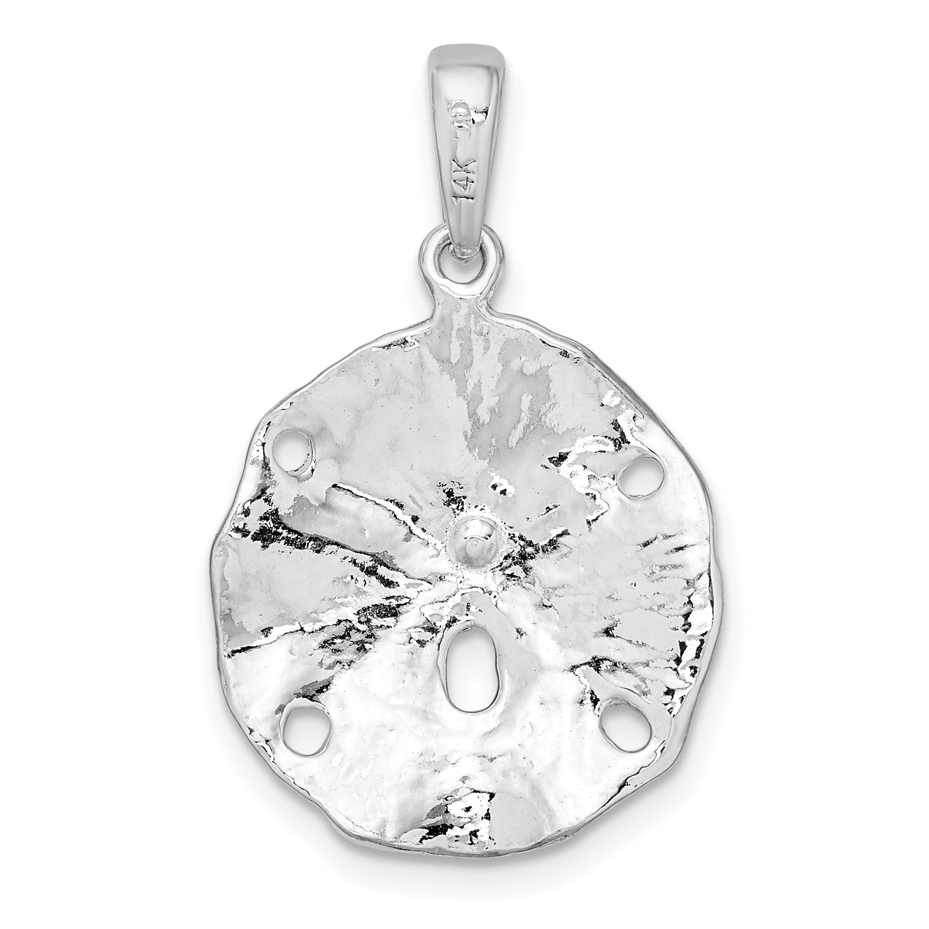 De-Ani Sterling Silver Rhodium-Plated Textured Sand Dollar with 14k Accent Pendant