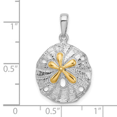 De-Ani Sterling Silver Rhodium-Plated Textured Sand Dollar with 14k Accent Pendant