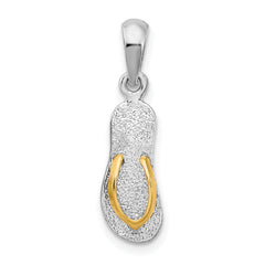 De-Ani Sterling Silver Rhodium-Plated Textured 3D Flip-flop with 14 Straps Pendant