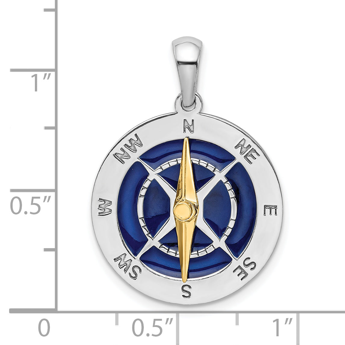 De-Ani Sterling Silver Rhodium-Plated Enameled Compass with 14k Moving Needle Pendant