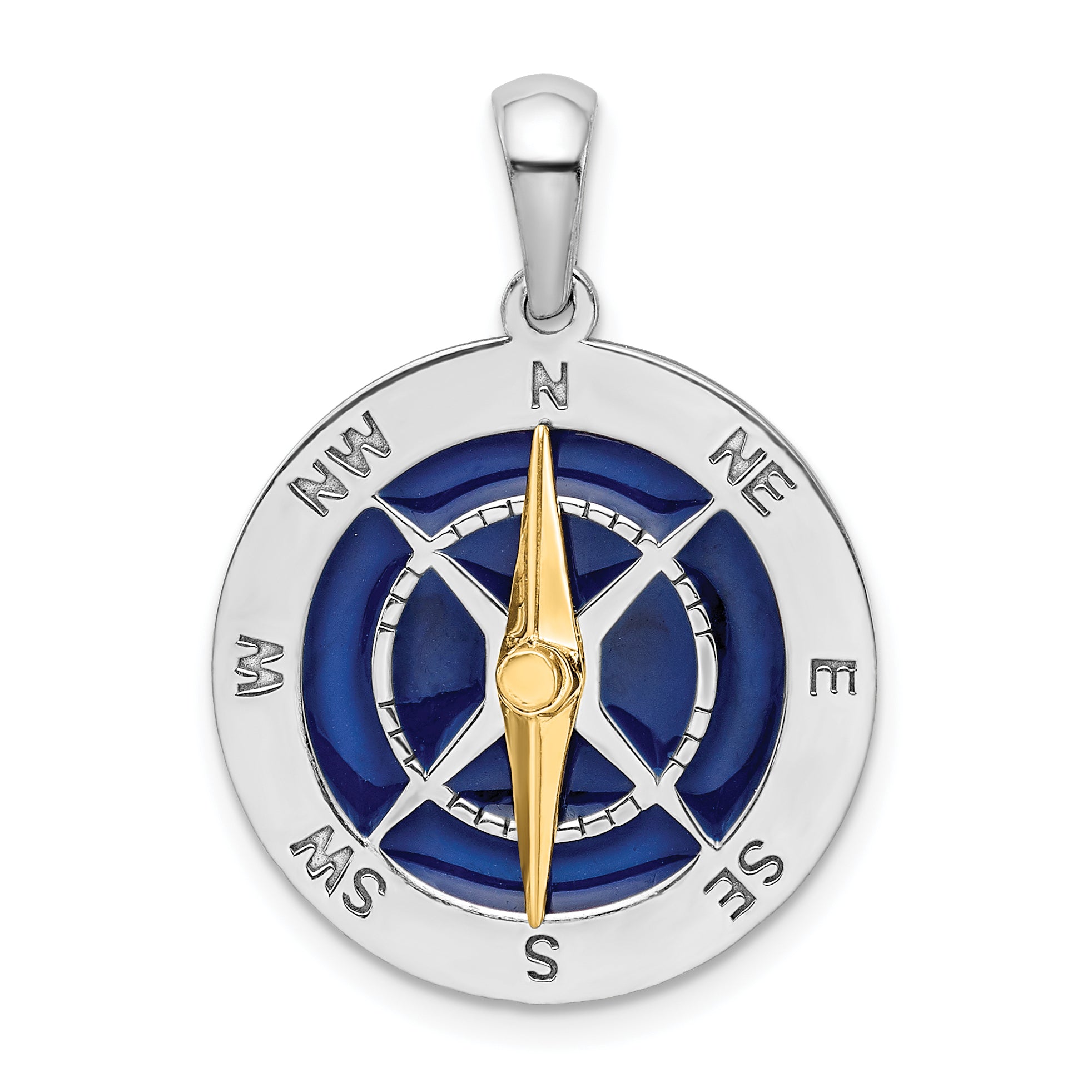 De-Ani Sterling Silver Rhodium-Plated Enameled Compass with 14k Moving Needle Pendant