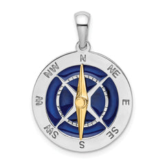 De-Ani Sterling Silver Rhodium-Plated Enameled Compass with 14k Moving Needle Pendant