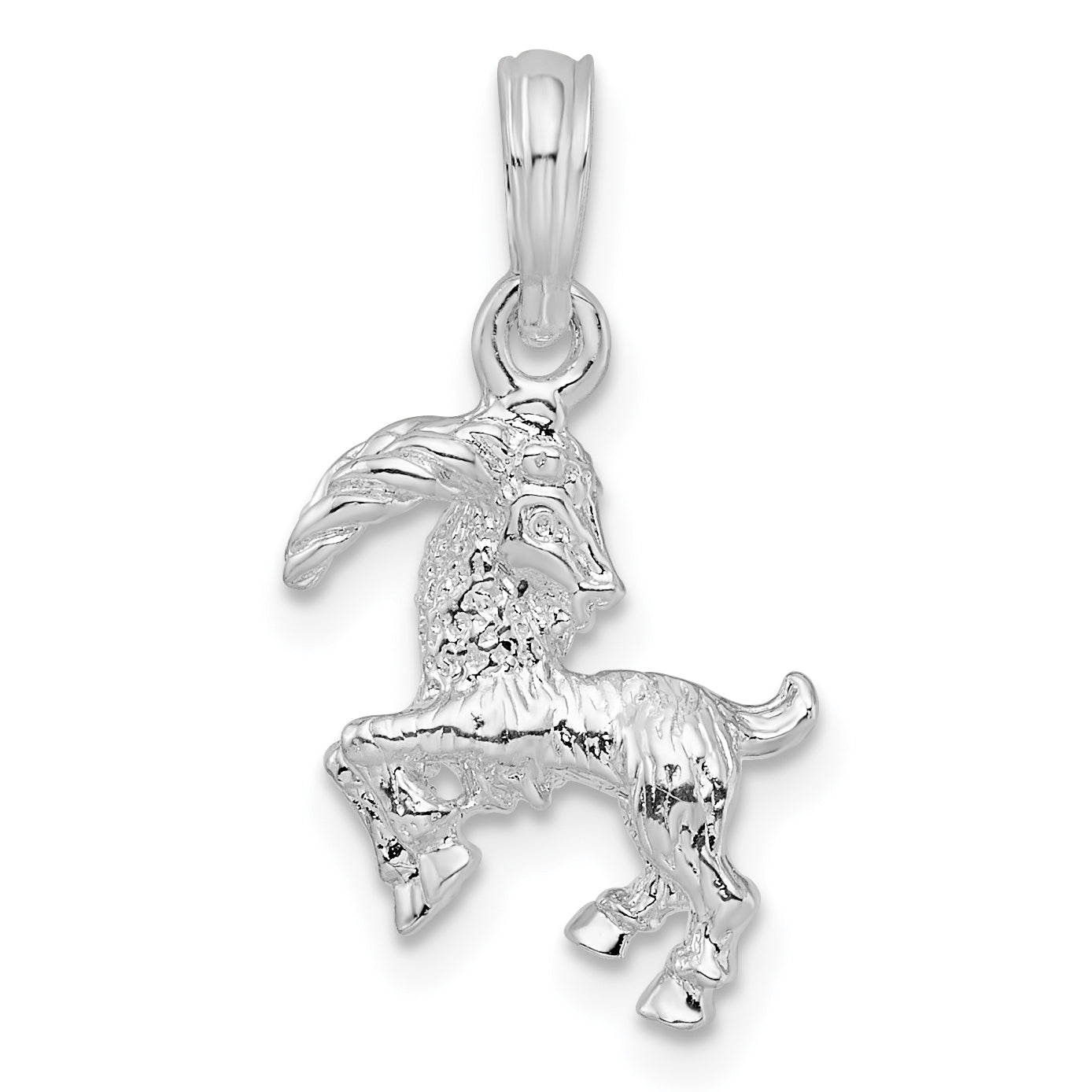 De-Ani Sterling Silver Rhodium-Plated Polished 3D Capricorn Zodiac Pendant