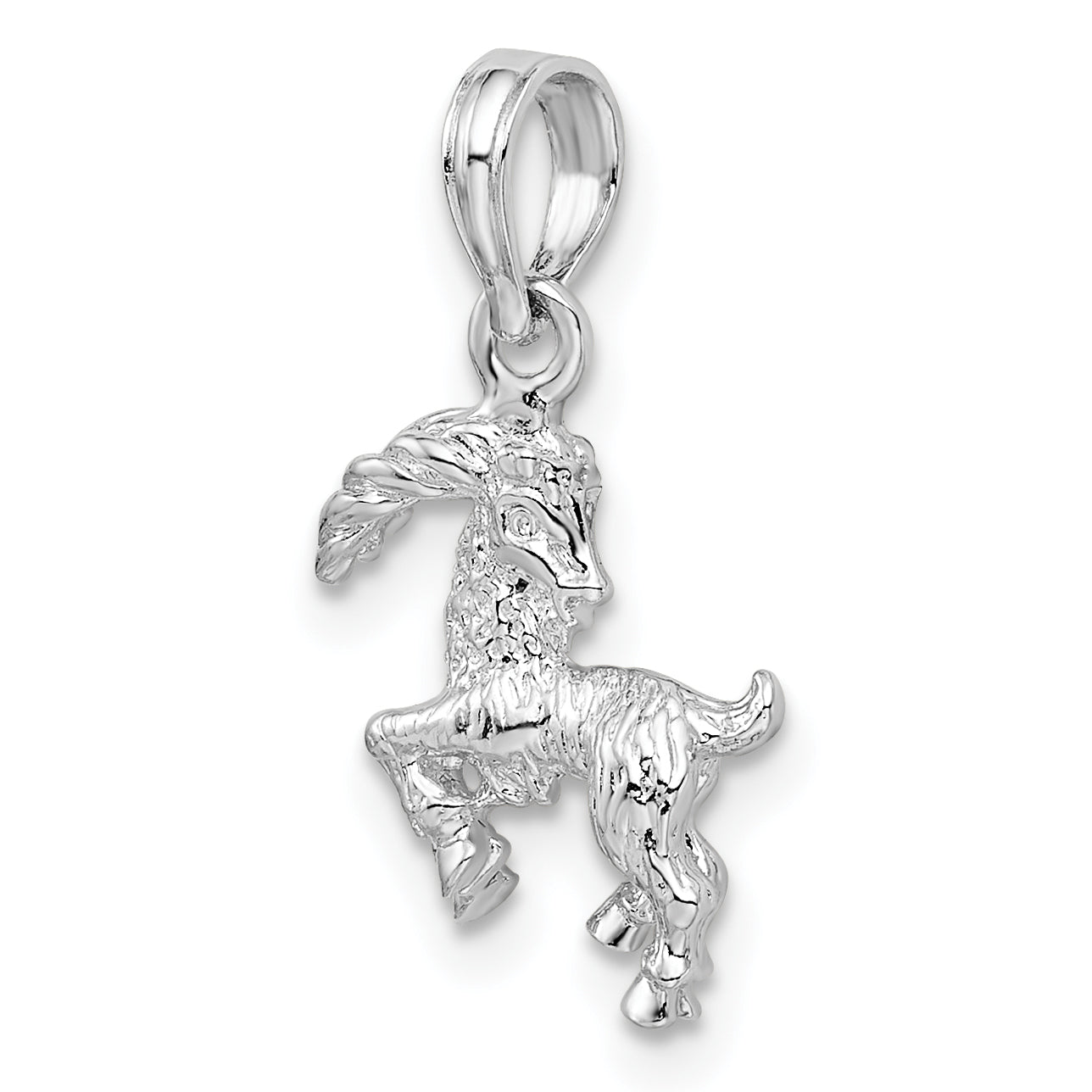 De-Ani Sterling Silver Rhodium-Plated Polished 3D Capricorn Zodiac Pendant