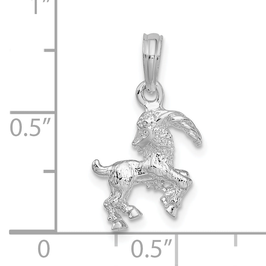 De-Ani Sterling Silver Rhodium-Plated Polished 3D Capricorn Zodiac Pendant