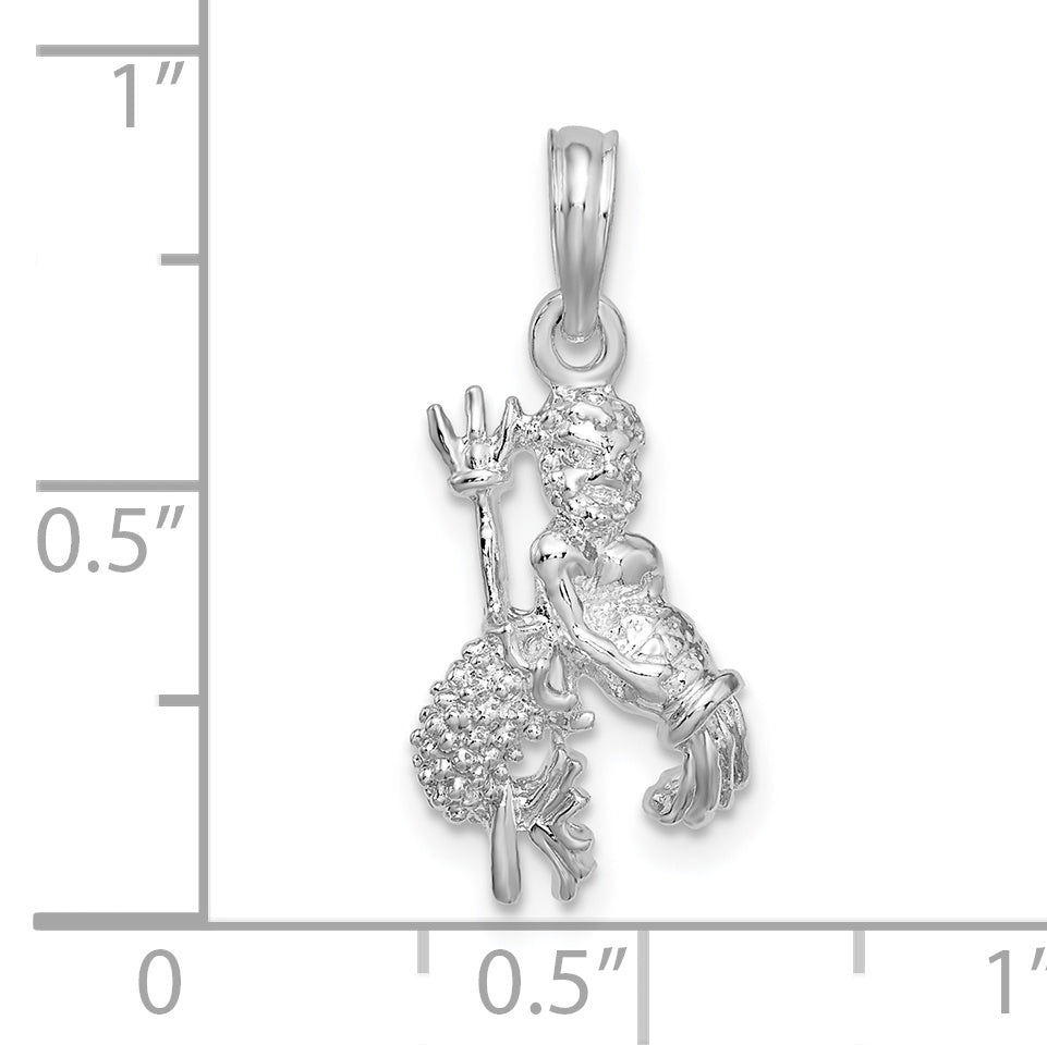 De-Ani Sterling Silver Rhodium-Plated Polished 3D Aquarius Zodiac Pendant