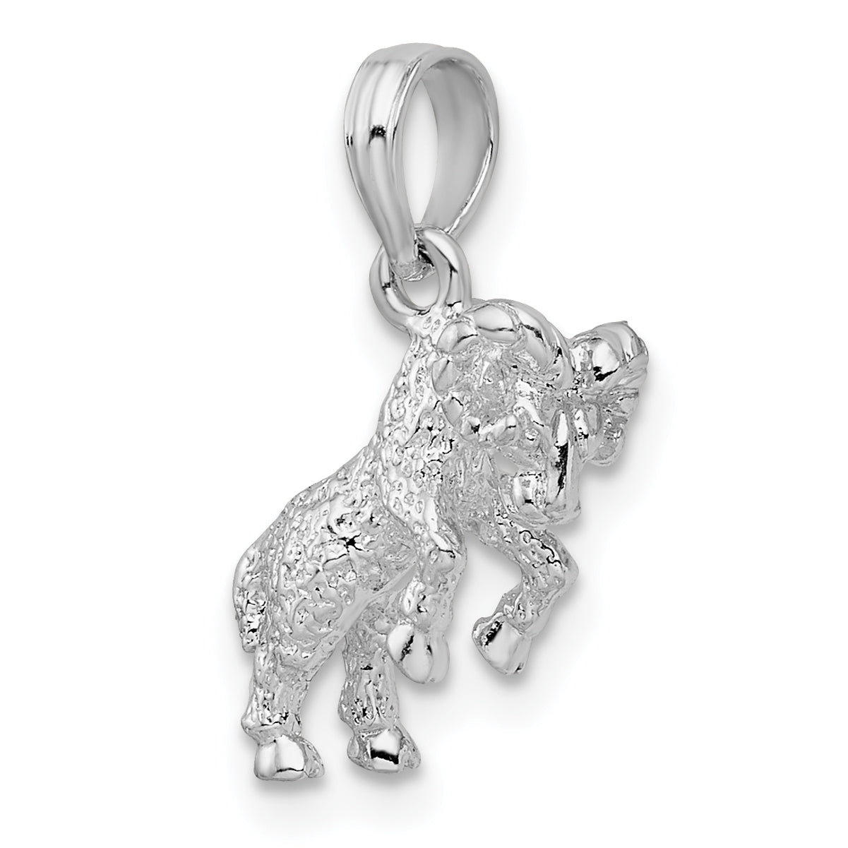 De-Ani Sterling Silver Rhodium-Plated Polished 3D Aries Zodiac Pendant