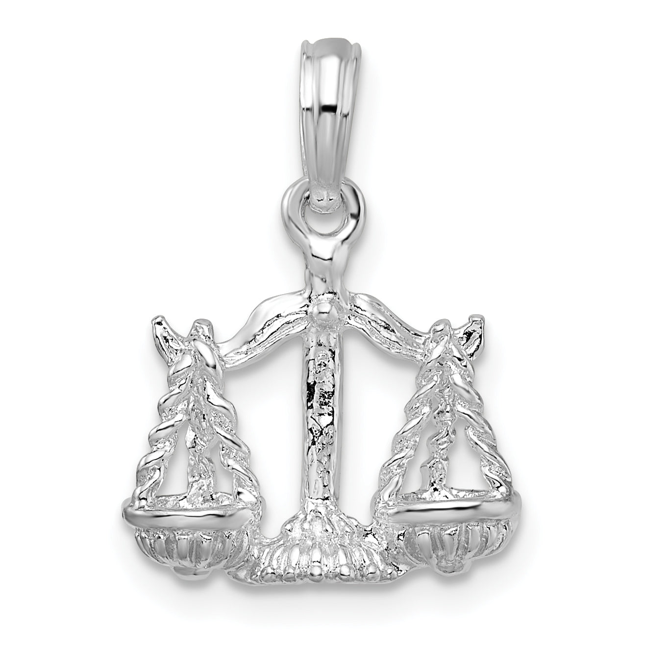 De-Ani Sterling Silver Rhodium-Plated Polished 3D Libra Zodiac Pendant