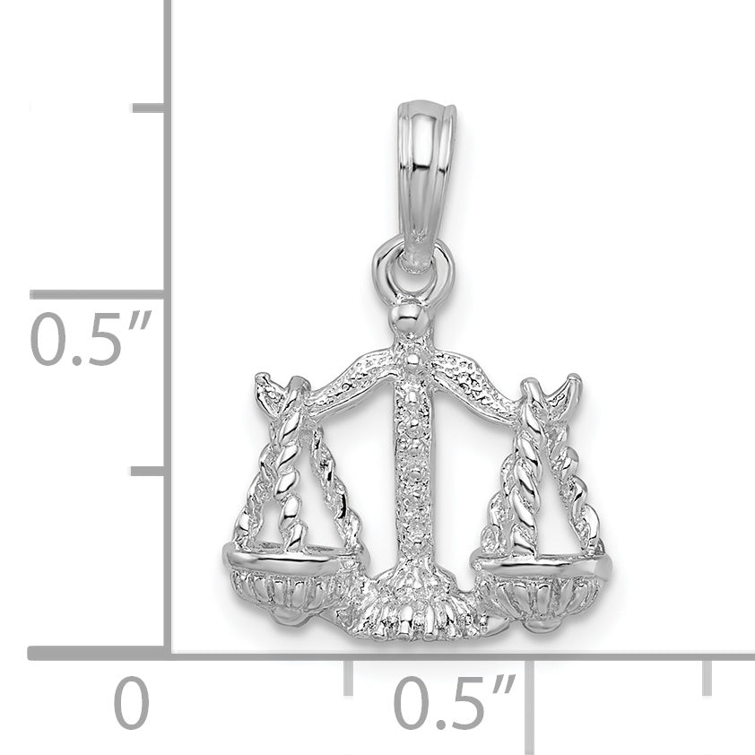 De-Ani Sterling Silver Rhodium-Plated Polished 3D Libra Zodiac Pendant