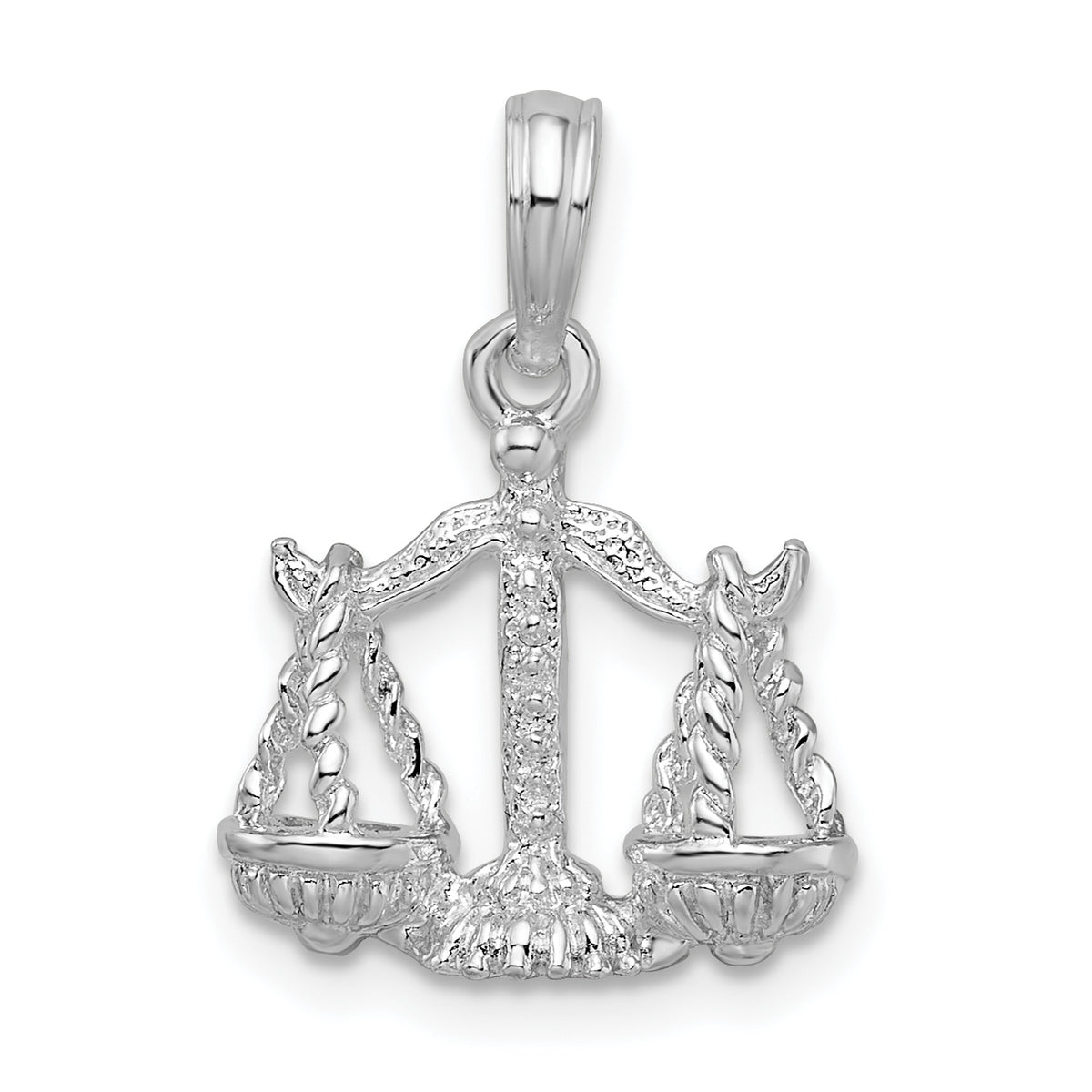 De-Ani Sterling Silver Rhodium-Plated Polished 3D Libra Zodiac Pendant