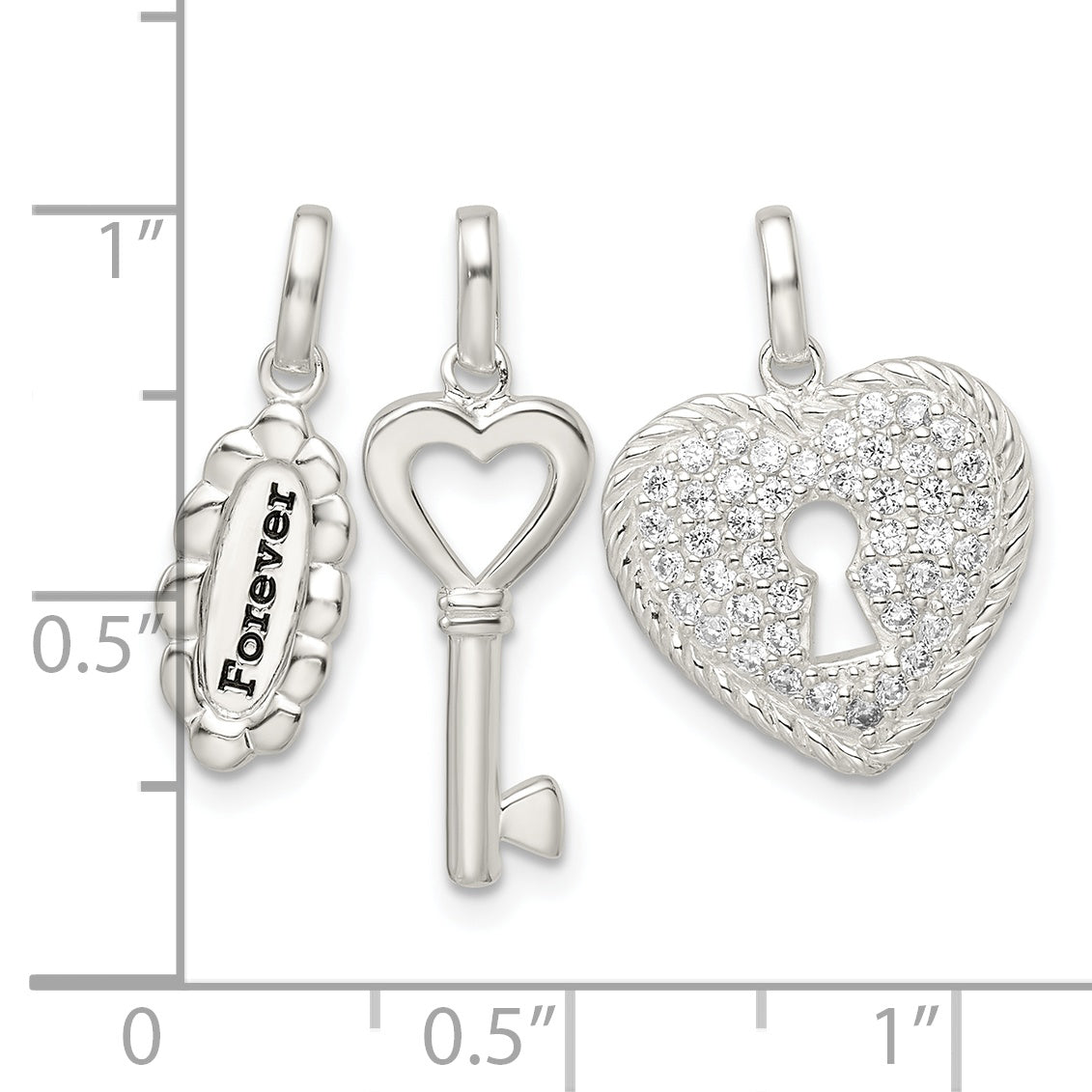 Sterling Silver Antiqued CZ 3 Piece Forever Pendant Set