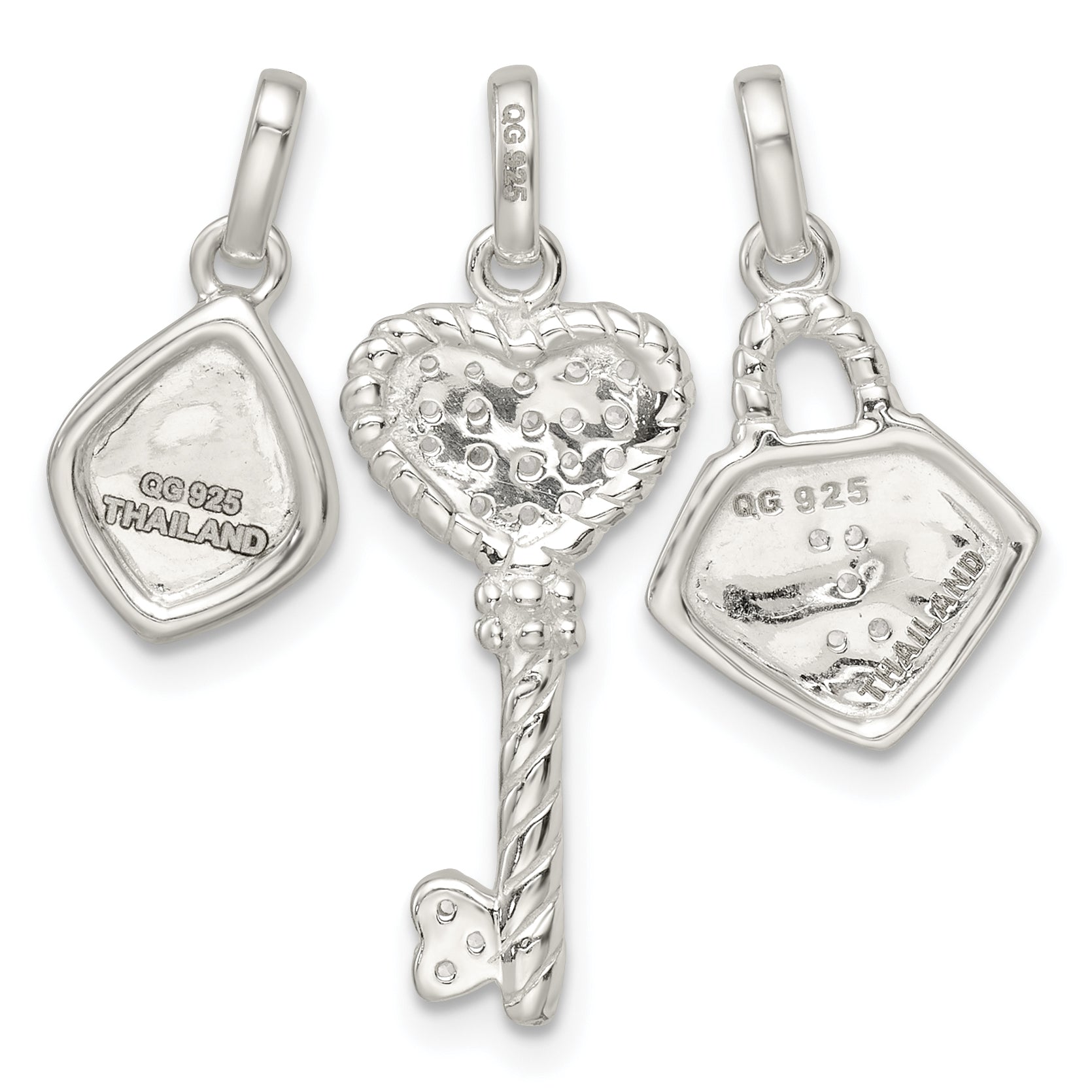 Sterling Silver Antiqued CZ 3 Piece LIVE Pendant Set