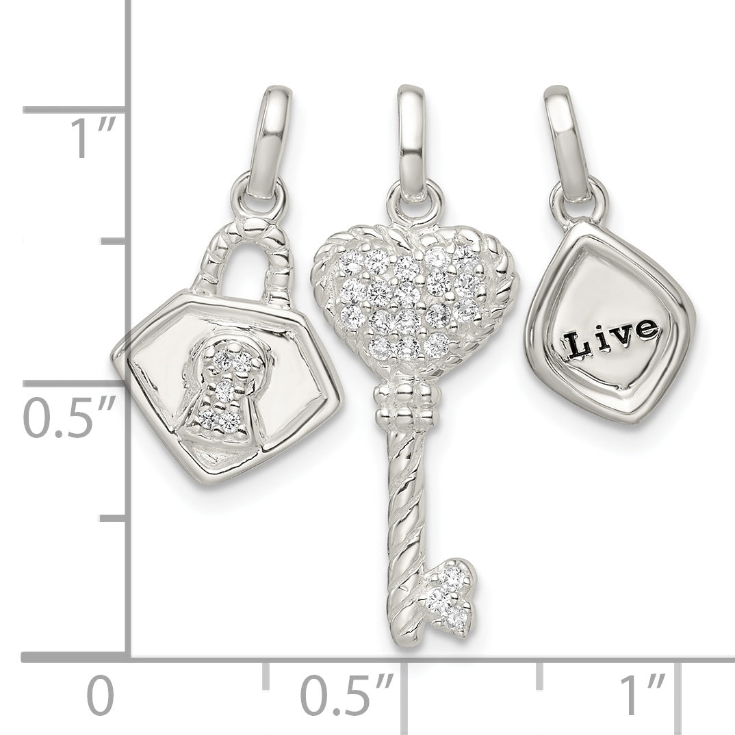 Sterling Silver Antiqued CZ 3 Piece LIVE Pendant Set