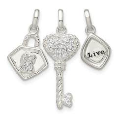 Sterling Silver Antiqued CZ 3 Piece LIVE Pendant Set