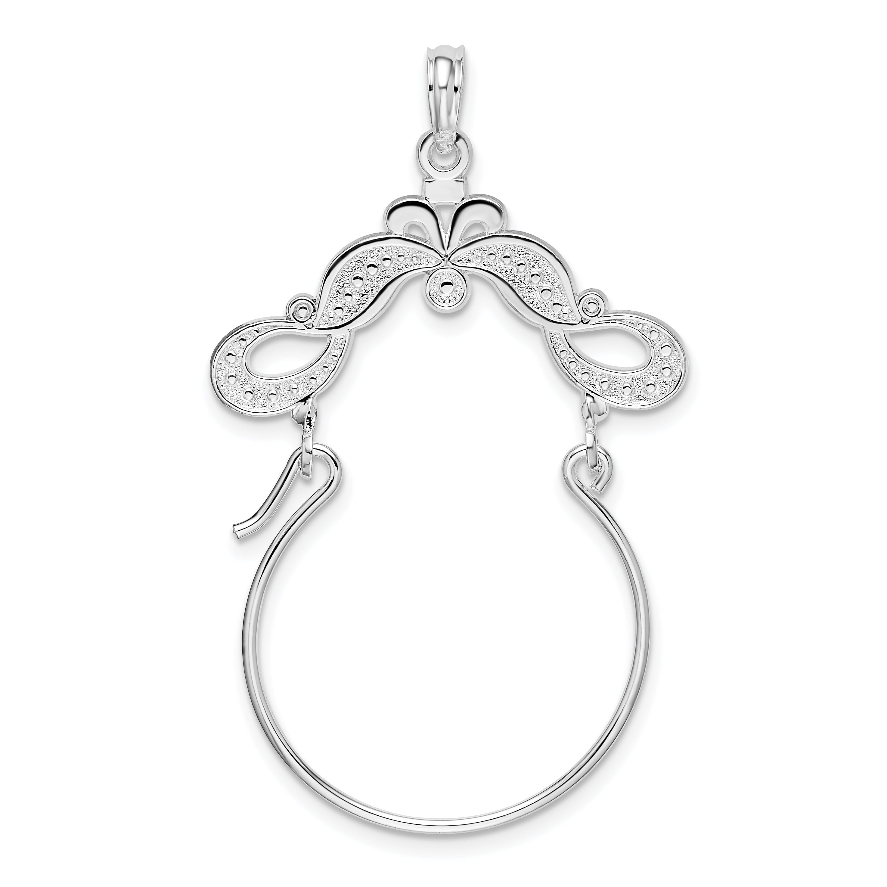 De-Ani Sterling Silver Polished Beaded Scroll Design Charm Holder