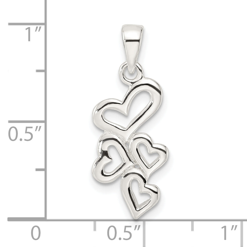 Sterling Silver Polished Multiple Heart Pendant