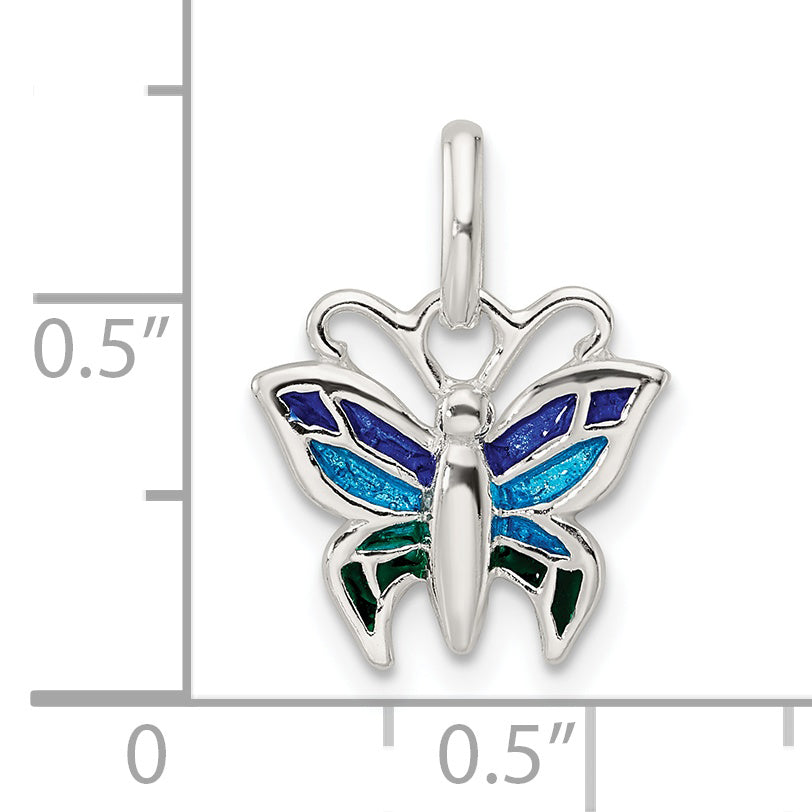 Sterling Silver Polished Enameled Butterfly Pendant