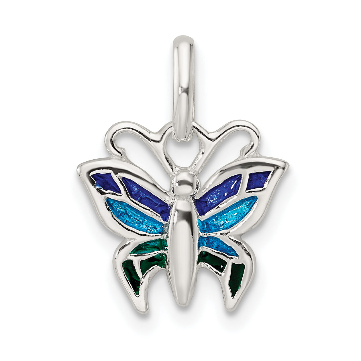 Sterling Silver Polished Enameled Butterfly Pendant