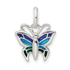 Sterling Silver Polished Enameled Butterfly Pendant