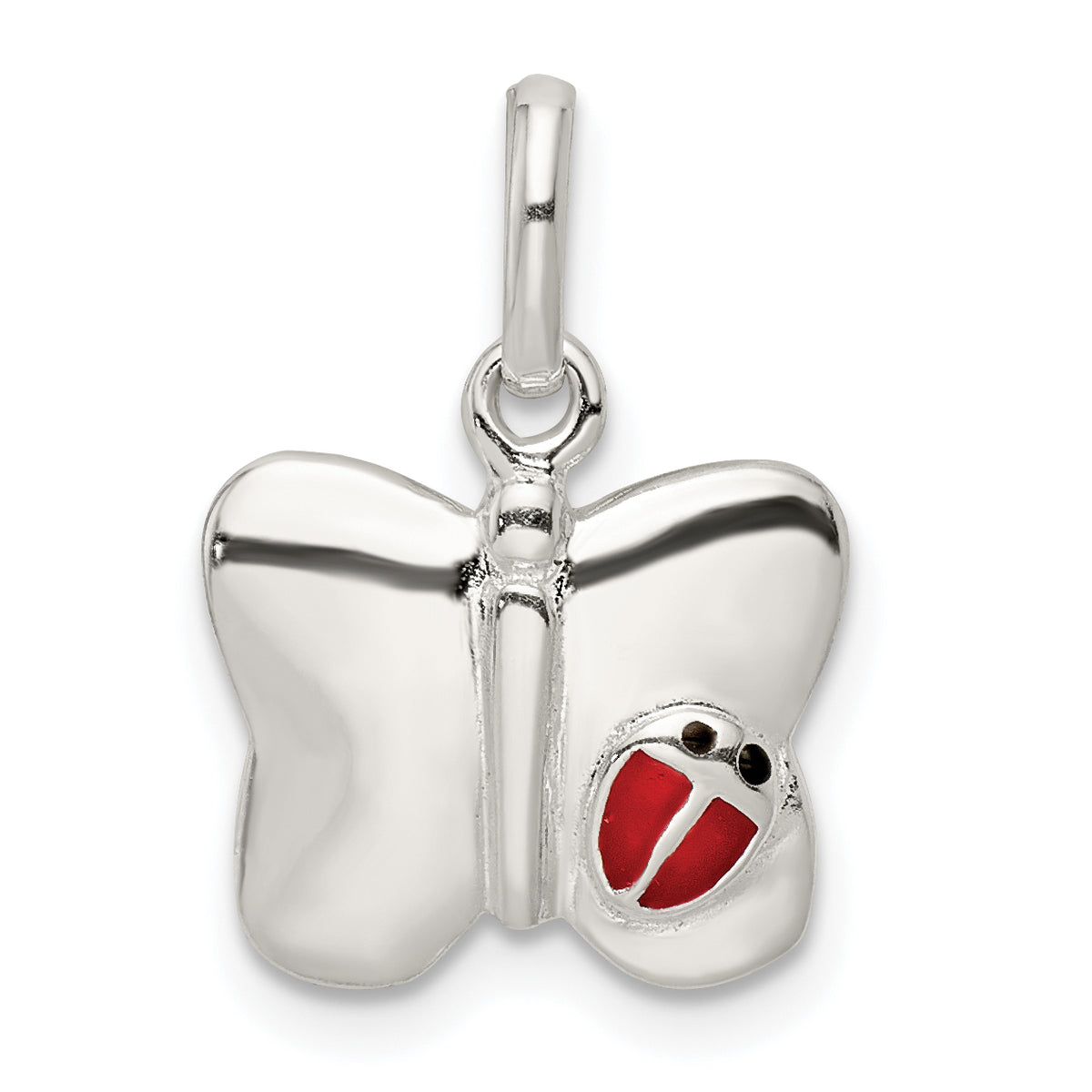 Sterling Silver Polished Enameled Butterfly w/Ladybug Pendant