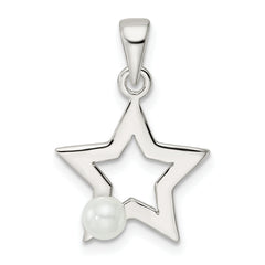 Sterling Silver Rhodium-plated Polished Imitation Pearl Star Pendant