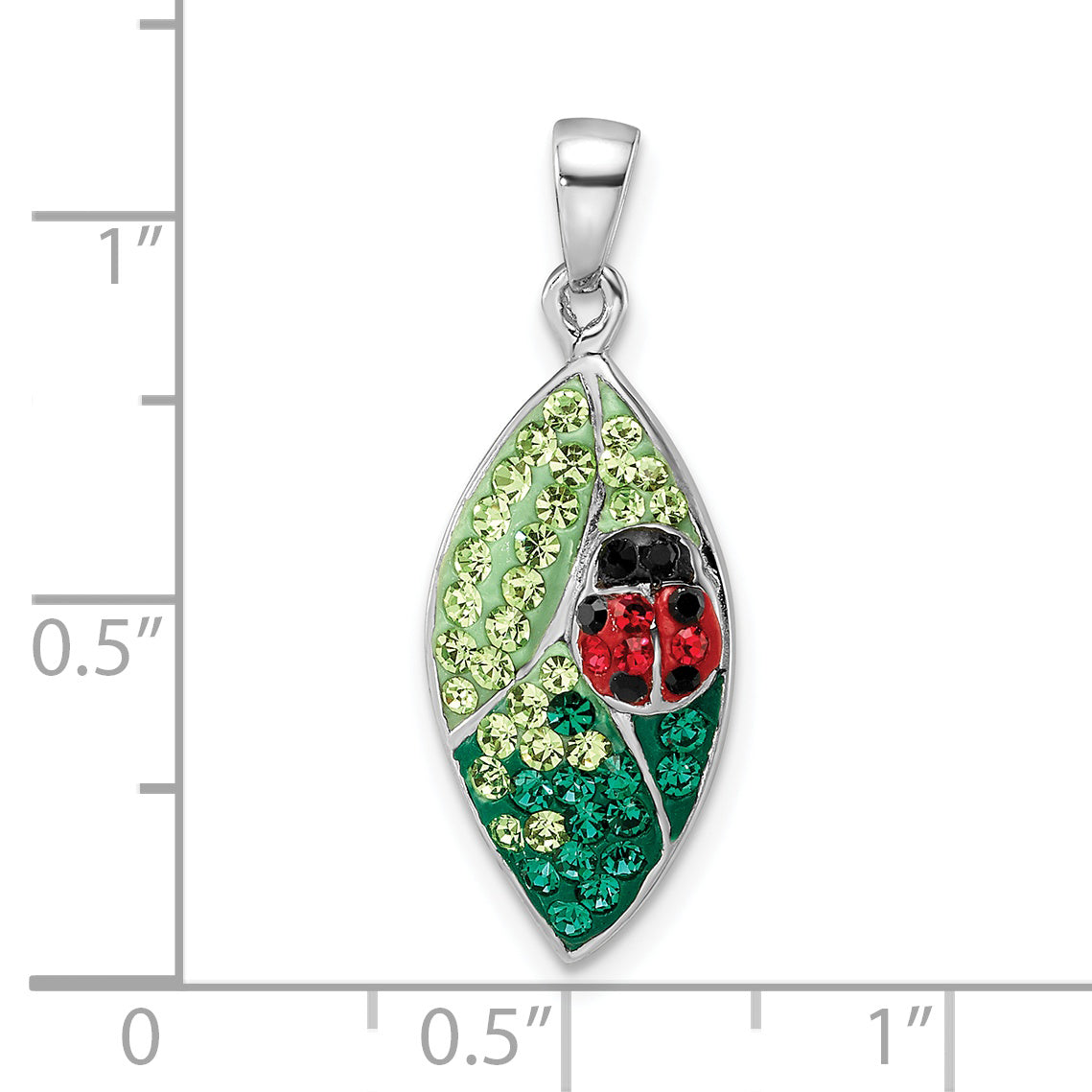 Sterling Silver Rhodium-plated Preciosa Crystal Leaf w/Ladybug Pendant