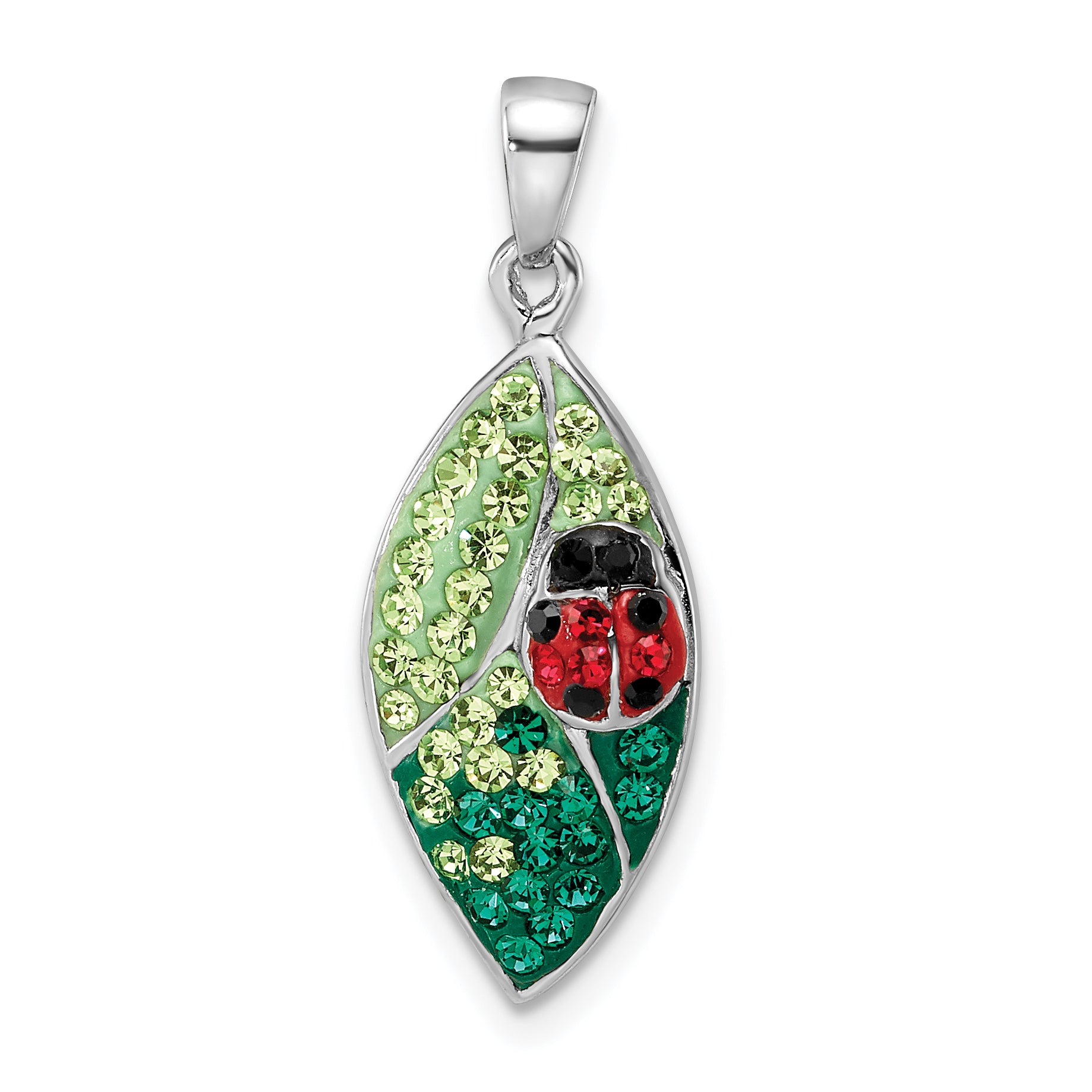 Sterling Silver Rhodium-plated Preciosa Crystal Leaf w/Ladybug Pendant