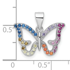 Sterling Silver Rhodium-plated Multicolor CZ Butterfly Pendant