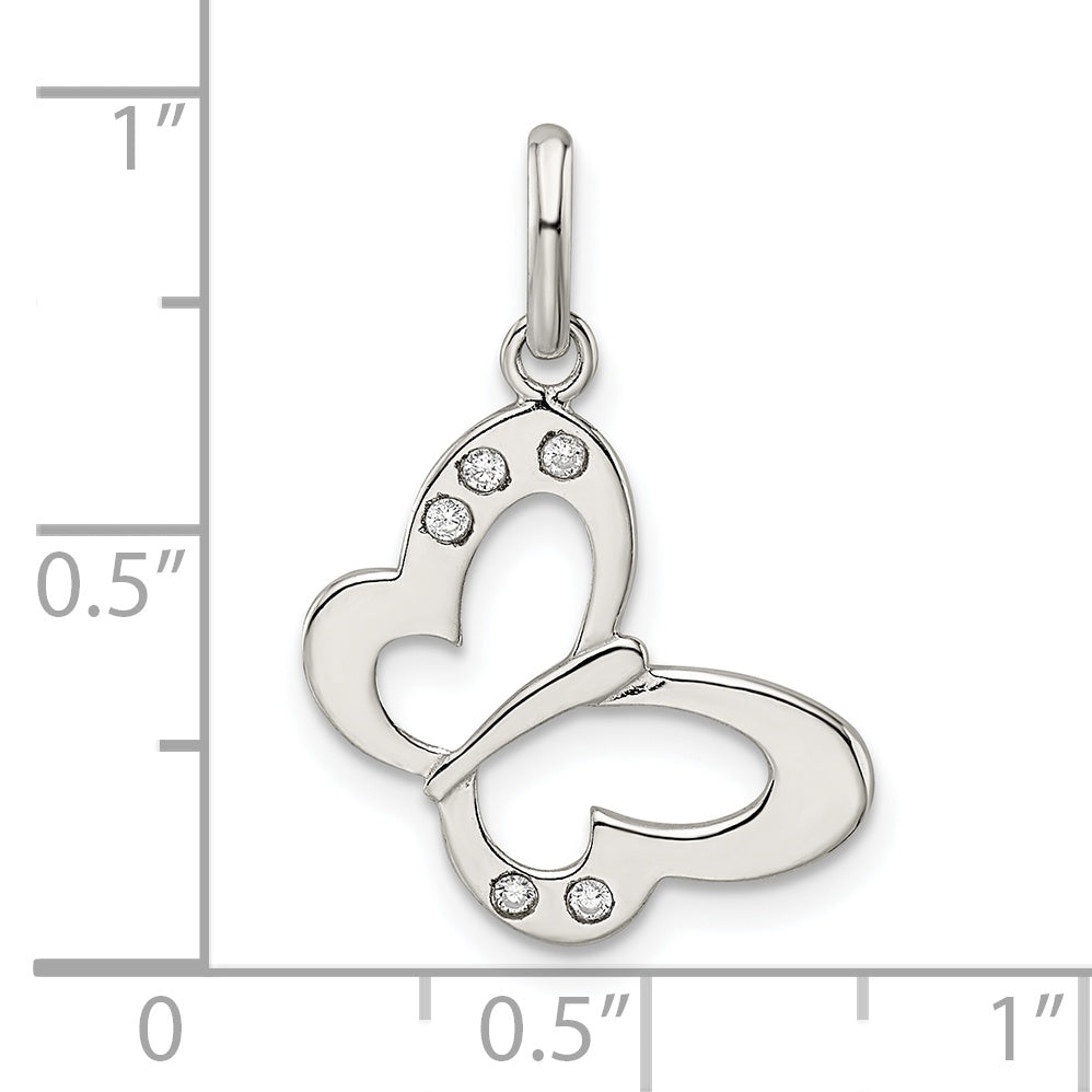 Sterling Silver Polished CZ Butterfly Pendant