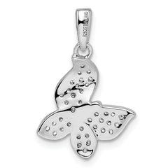 Sterling Silver Rhodium-plated CZ Butterfly Pendant