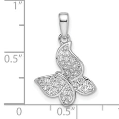 Sterling Silver Rhodium-plated CZ Butterfly Pendant