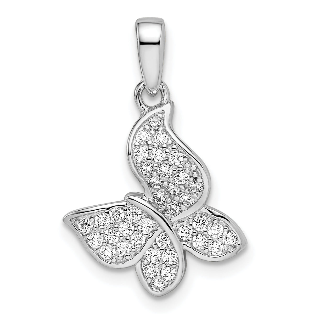 Sterling Silver Rhodium-plated CZ Butterfly Pendant