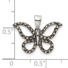 Sterling Silver Antiqued Polished Marcasite Butterfly Pendant