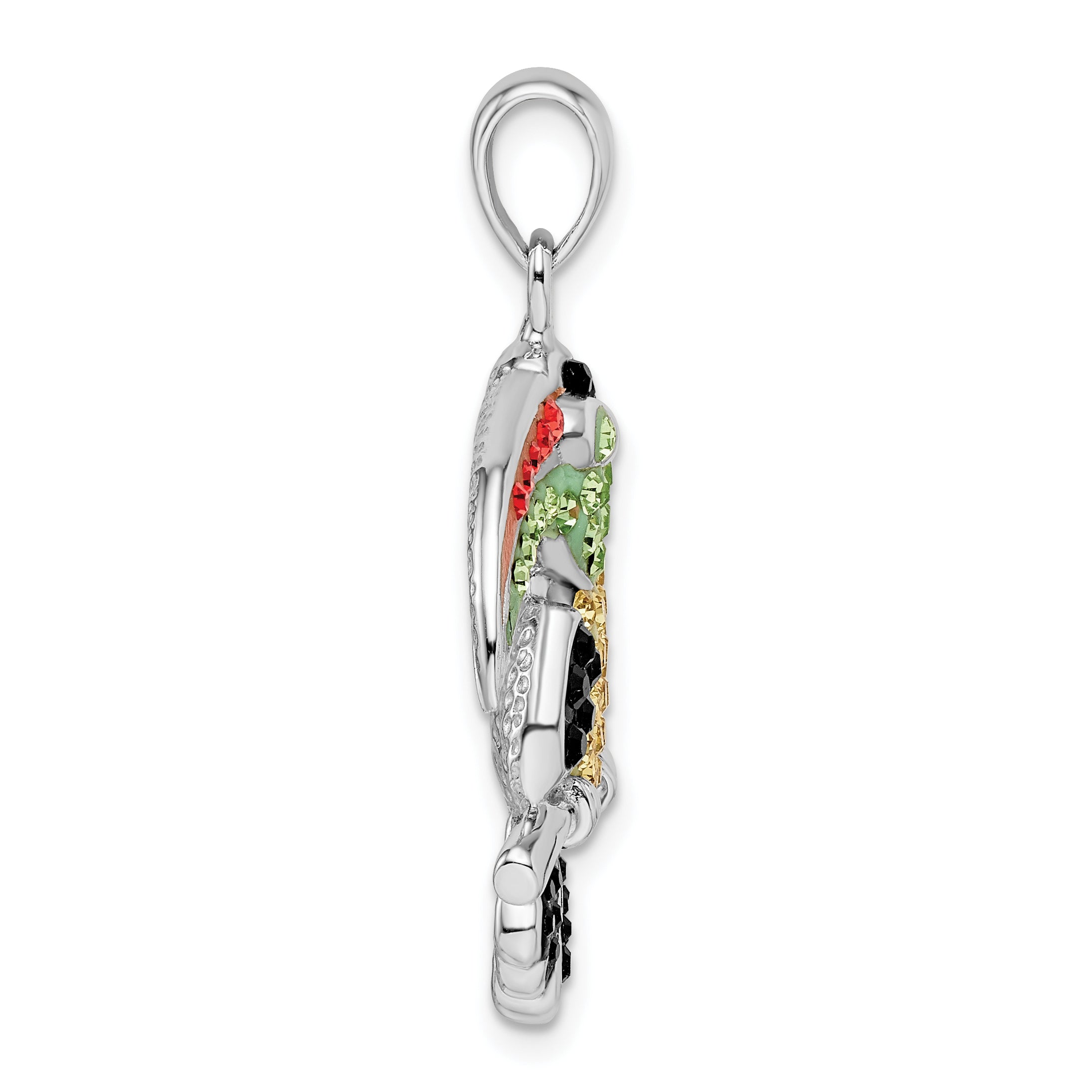 Sterling Silver Rhodium-plated Preciosa Crystal Toucan Pendant