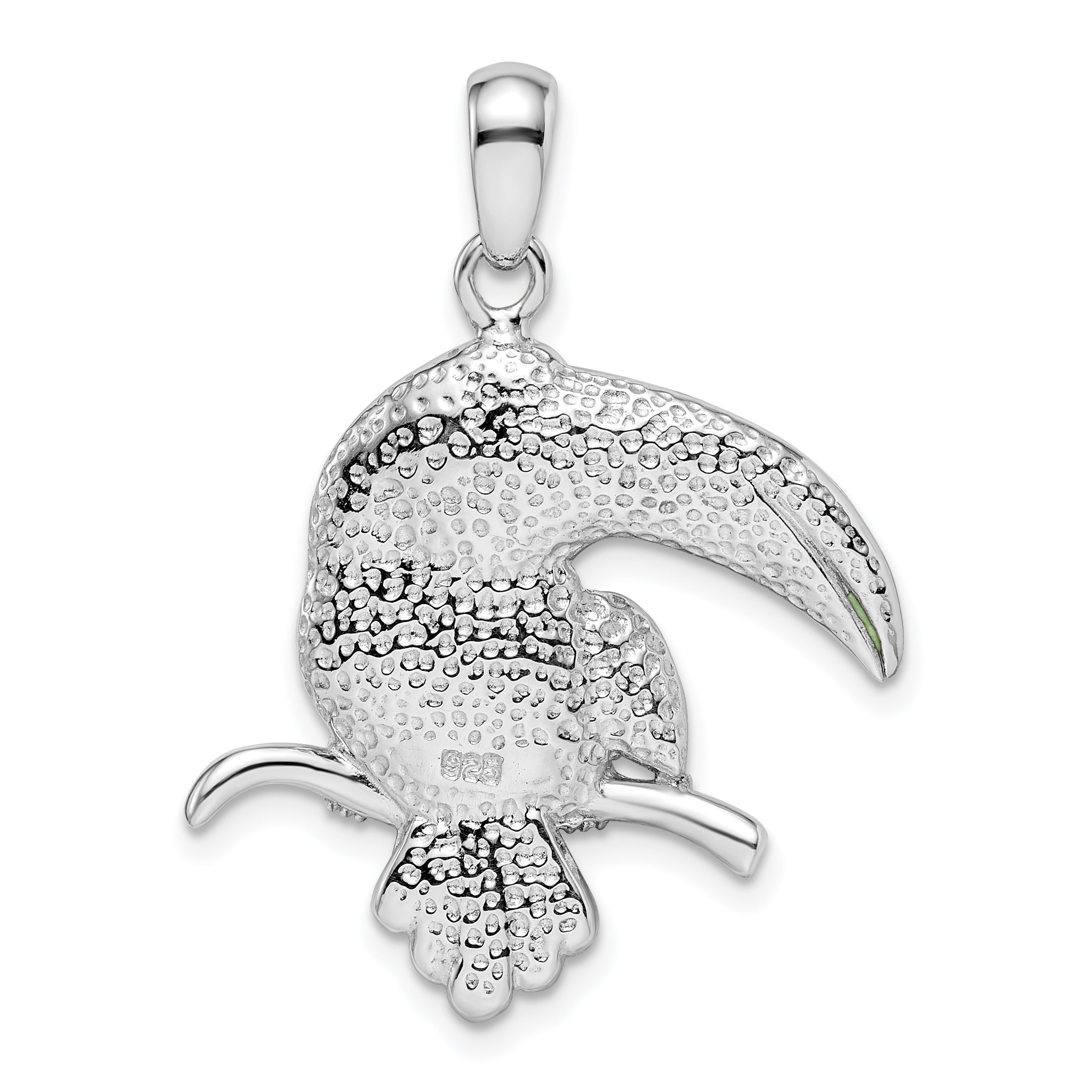 Sterling Silver Rhodium-plated Preciosa Crystal Toucan Pendant