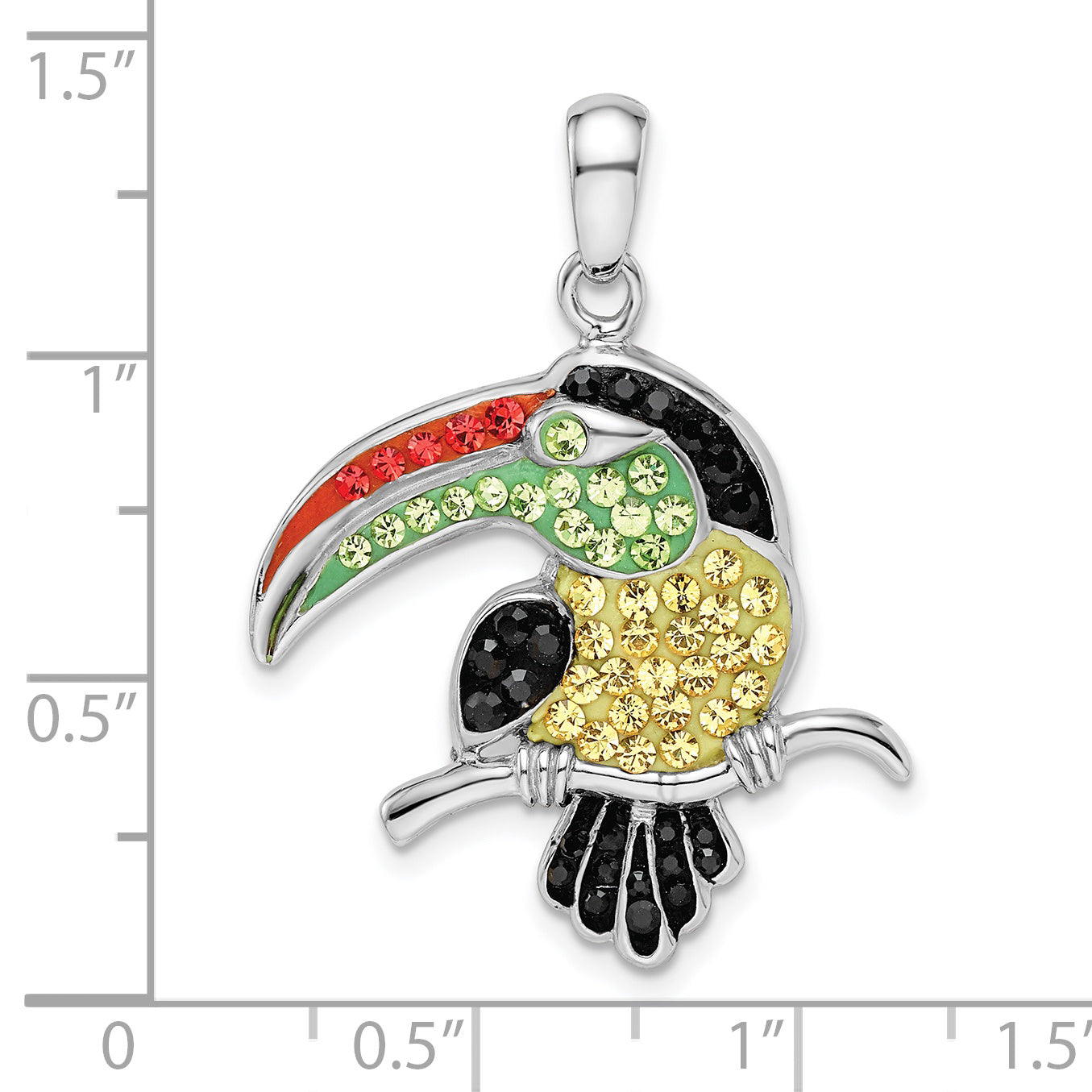 Sterling Silver Rhodium-plated Preciosa Crystal Toucan Pendant