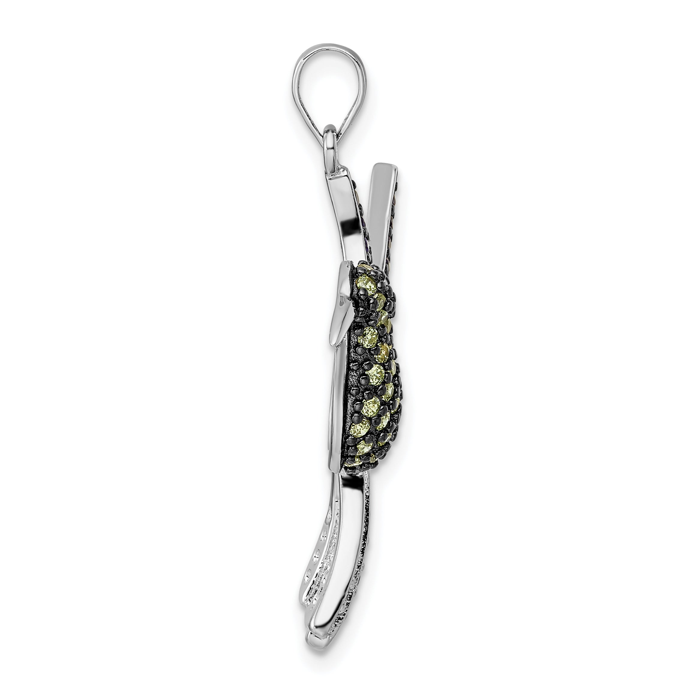 Sterling Silver Blk/White RH-plated Multicolor CZ Hummingbird Pendant