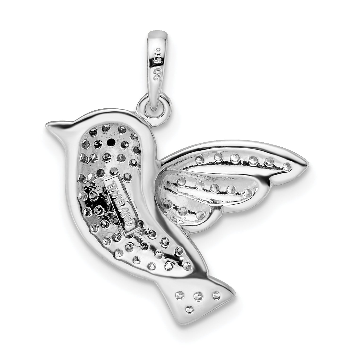 Sterling Silver Rhodium-plated CZ Bird Pendant