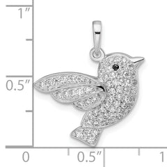 Sterling Silver Rhodium-plated CZ Bird Pendant