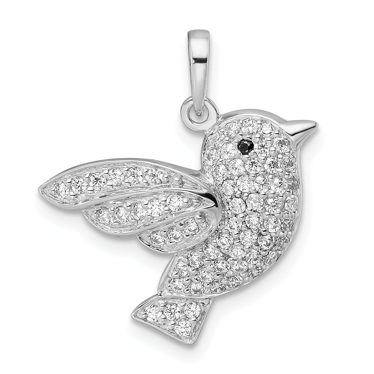 Sterling Silver Rhodium-plated CZ Bird Pendant