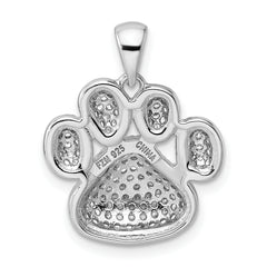 Sterling Silver Rhodium-plated Polished CZ Paw Print Pendant