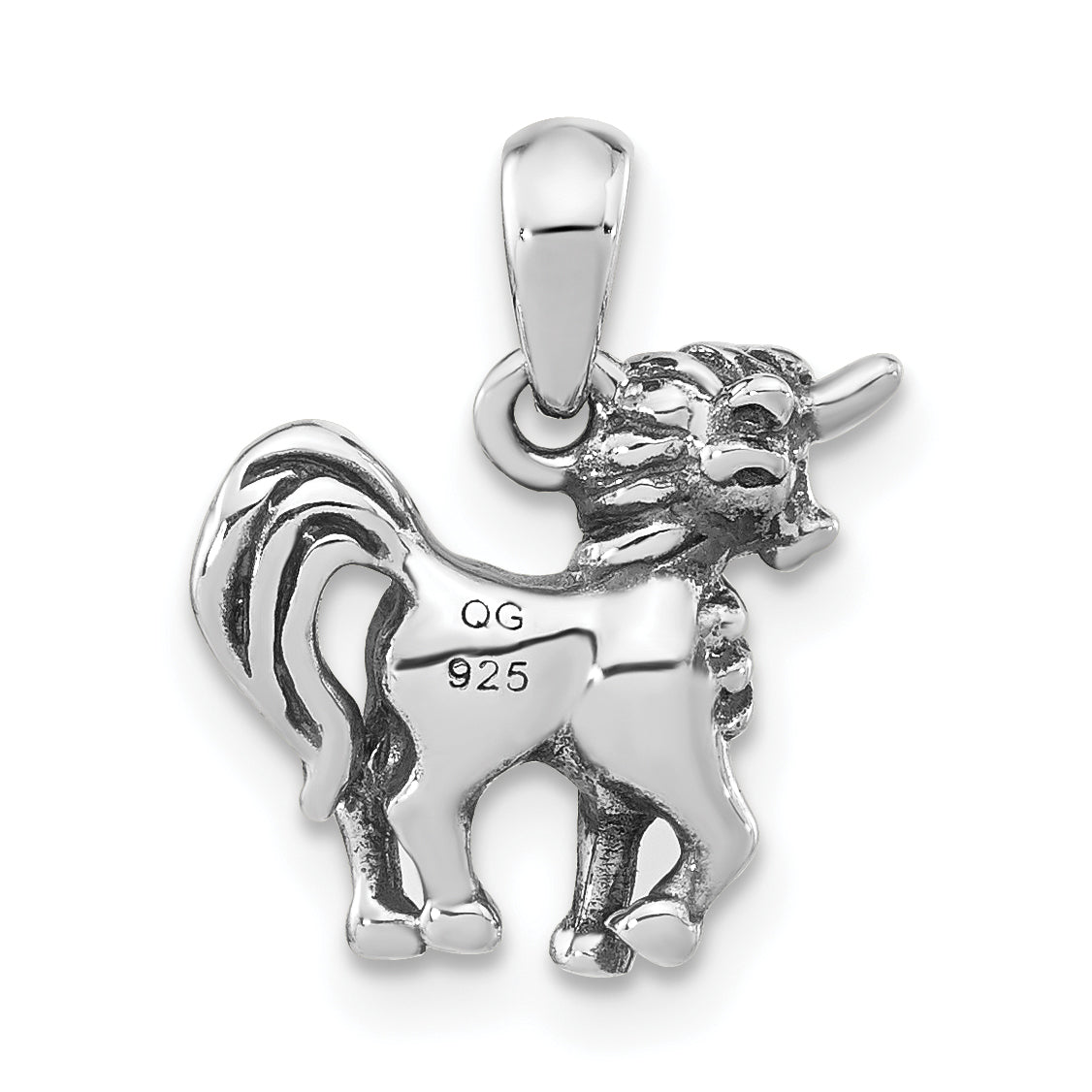 Sterling Silver Antiqued Polished Unicorn Pendant