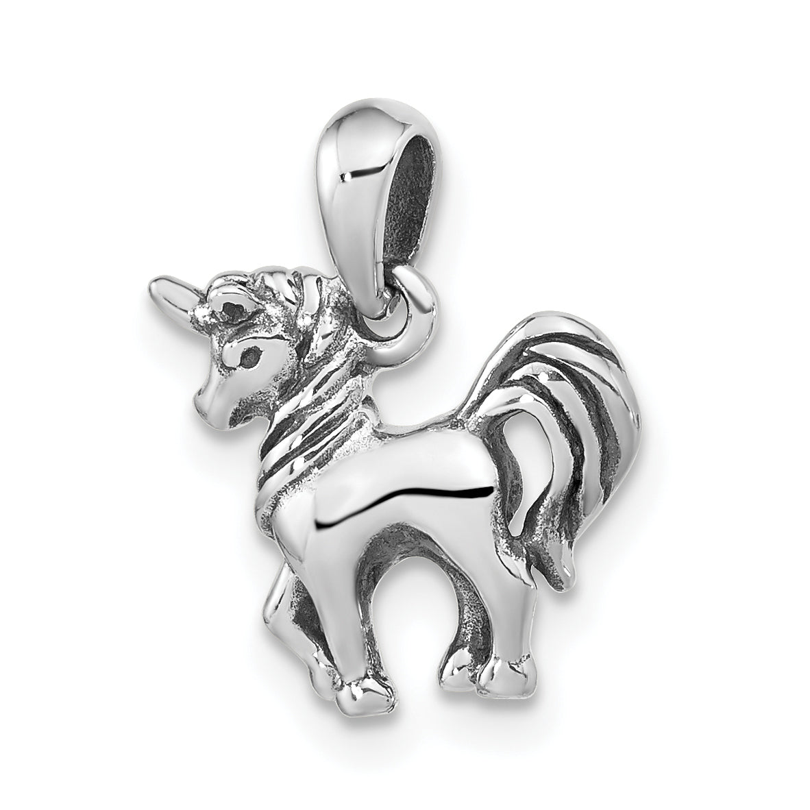 Sterling Silver Antiqued Polished Unicorn Pendant