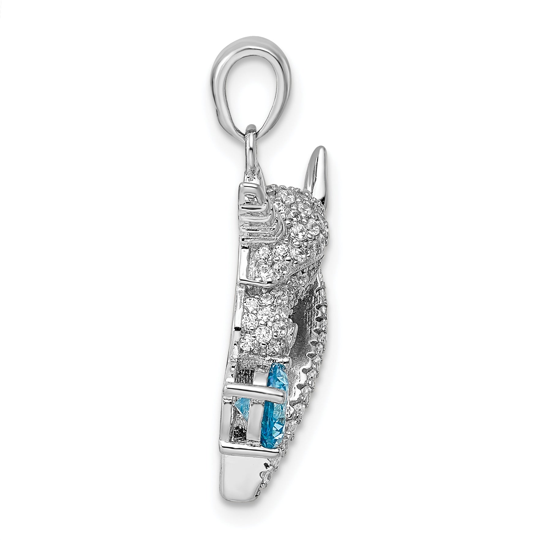 Sterling Silver Rhodium-plated Polished CZ Unicorn Pendant