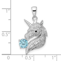 Sterling Silver Rhodium-plated Polished CZ Unicorn Pendant